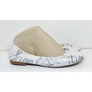 Sam Edelman Ballet Flats Elastic Back White & Silver Flexible Shoes Women’s 9 M